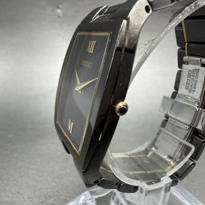 Seiko Tank Watch Men 30mm Black Dial Black Tone Date 7n39-0BK0 New