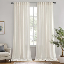 Ivory Cream Linen Back Tab Curtains 84 Inch Length 2 Panels Set, Semi Sheer Ligh