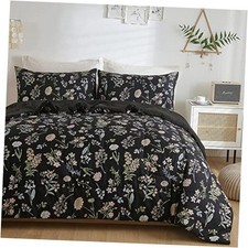 Floral Comforter Set Twin Size, Yellow Green Botanical Twin 2-Piece Set Black