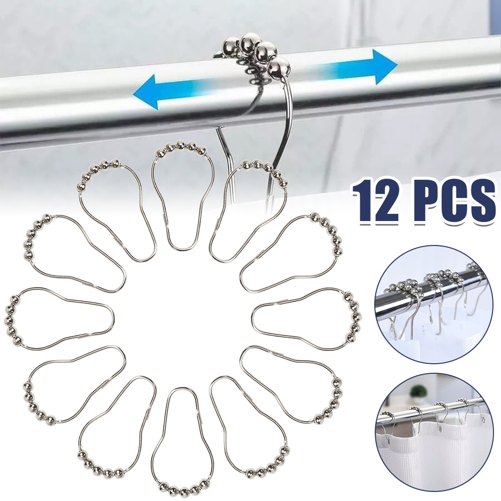 12 Pcs Rust-Resistant Gliding Metal Shower Curtain Rolling Rings, Brushed Nickel