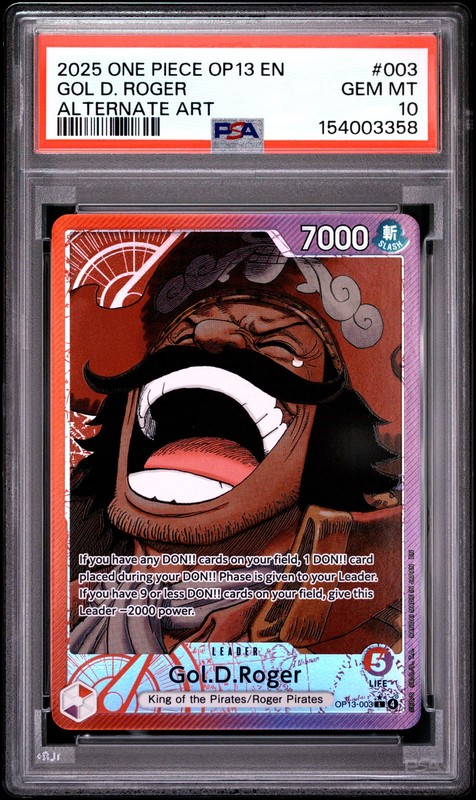 2025 ONE PIECE OP13-CARRYING ON HIS WILL ALTERNATE ART #003 GOL D. ROGER PSA 10