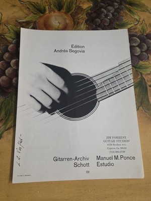 Andres Segovia Estudio De Ponce For Classical Guitar Extremely Rare Sheet Music