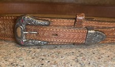 Vintage Tony Lama Western Ranger Belt Sterling 10K Buckle Set Leather Size 42