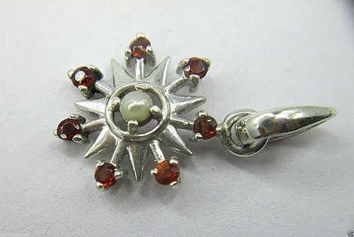 COLGANTE DE SOL DE PLATA GRANATE Y PERLA REAL NATURAL CON CADENA DE PLATA - Imagen 4 de 5