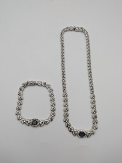 Attwood & Sawyer Taunton Necklace and Bracelet Pair Blue Glass Stone Silver Tone