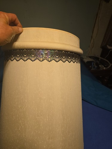 Authentic Vintage Mid-Century Modern Fiberglass Drum Lamp Shade Iridescent Trim.