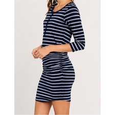 Sundry Stripped Ruched Henley Midi Dress Size 2 NWT Blue Gray Made in USA