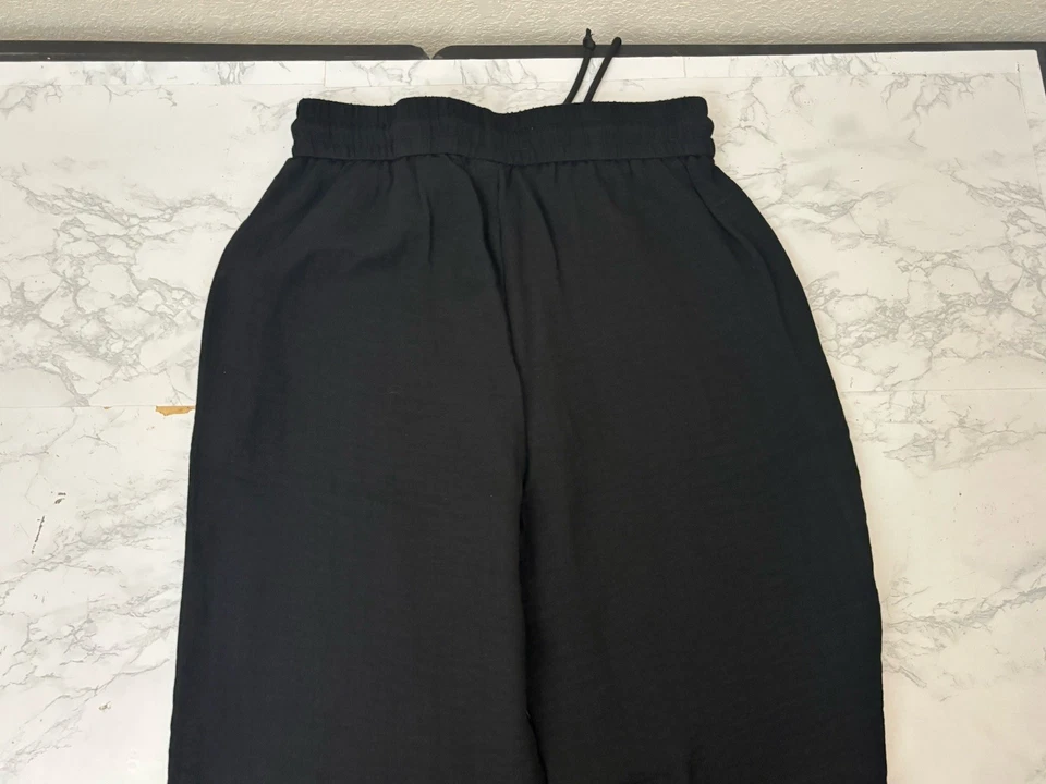 Halara Flex High Waisted Pocket Wide Leg Waffle Work Pants Size S Petite Black - Image 4 of 4