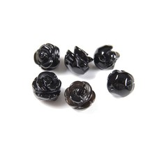 Cuentas de flor de rosa tallada en ónix negro tamaño 10 mm se venden 6 piezas por bolsa