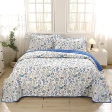 Nautical Quilt 3Pcs Queen Size Cotton Coastal Bedding Set Sea Turttle Seahorses