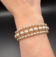 Vintage Multi Strand Faux Pearl Coil Bracelet...