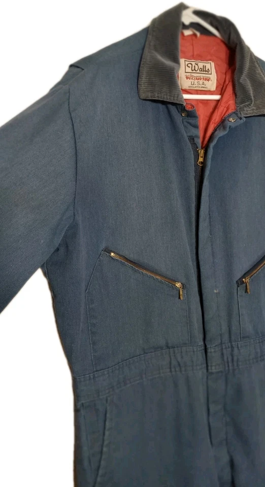 Vintage Walls Blizzard Pruf Insulated Coveralls XL Blue ZipLeg Heavyweight USA - Image 4 of 4