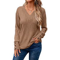 Damen Strickpullover V-Ausschnitt Locker Weich LäSsig Warm Beige XL