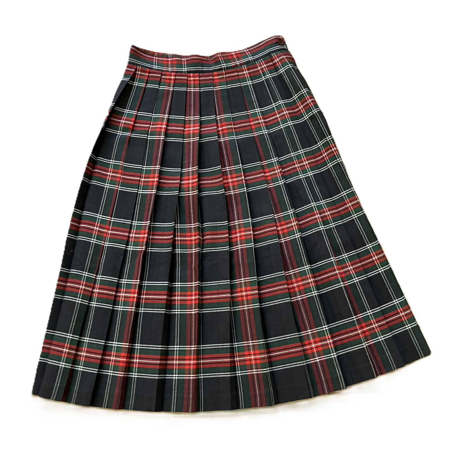 Brobell Red Black Tartan Pleated Kilt Skirt Vintage 27 Inch Made in Canada