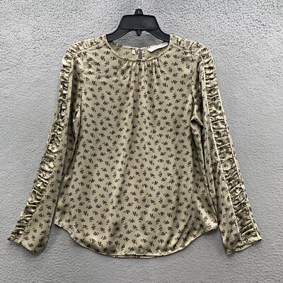 Rebecca Taylor 100% Silk Floral Lightweight Pleated Sleeve Top Blouse One Button
