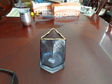 Adaewo Smoky Blue Gray Glass Gold Rim Hexagonal Base Triangular Top Flower Vase