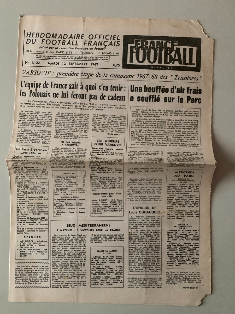 France Football Officiel FFF N°1121 – 5 Septembre 1967, France A – Joinville, état Correct