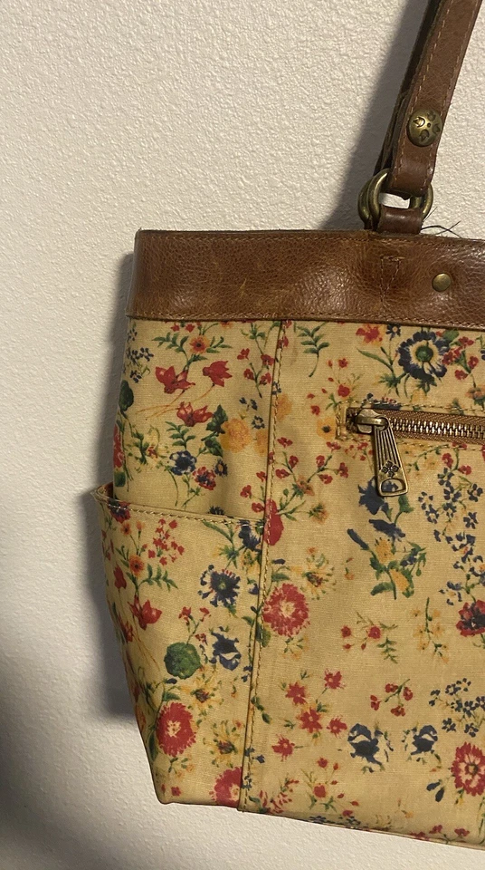 Patricia Nash Prairie Rose Leather Tote Shoulder Bag Poppy Top 17” x 10.5” - Image 2 of 4