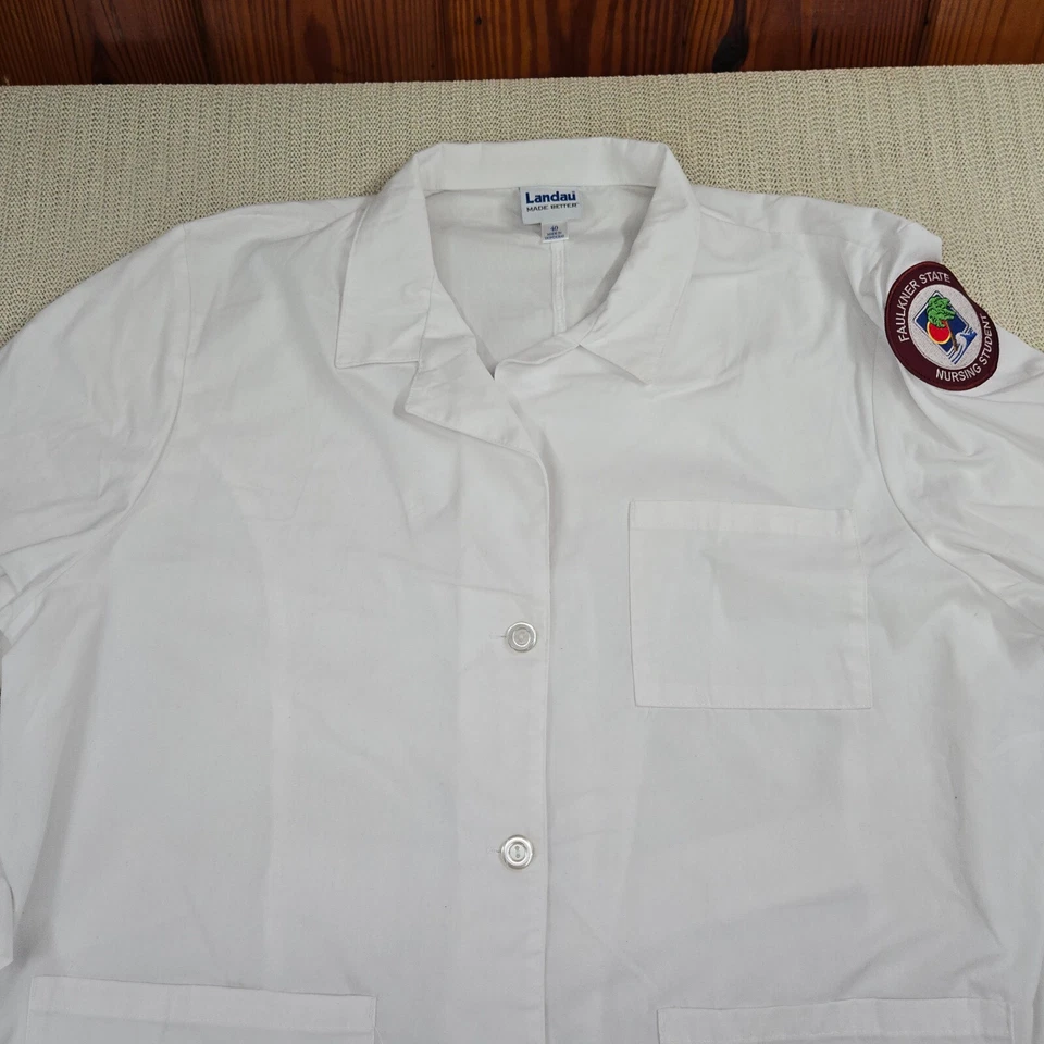 Abrigo Landau Lab Mujer Talla 40 Blanco 3 Bolsillos Enfermera Doctor Largo Foto 4 de 4