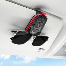 Sunglasses Holder for Car, Leather Magnetic Buckle Visor Clip, Black-Red
