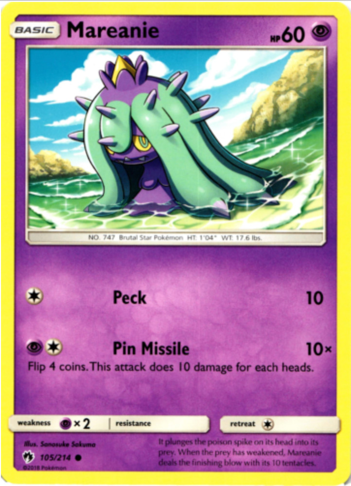 Pokemon - Mareanie - 105/214 -Common - Reverse Holo  - Lost Thunder - NM/M