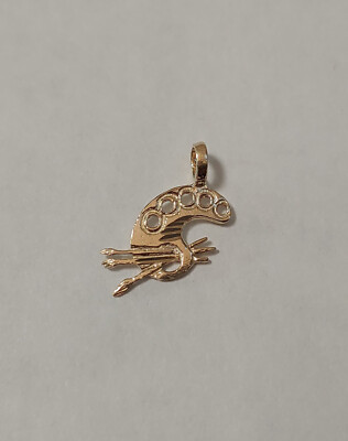  New 14k Yellow Gold Paint Palette With Brushes Charm Pendant 