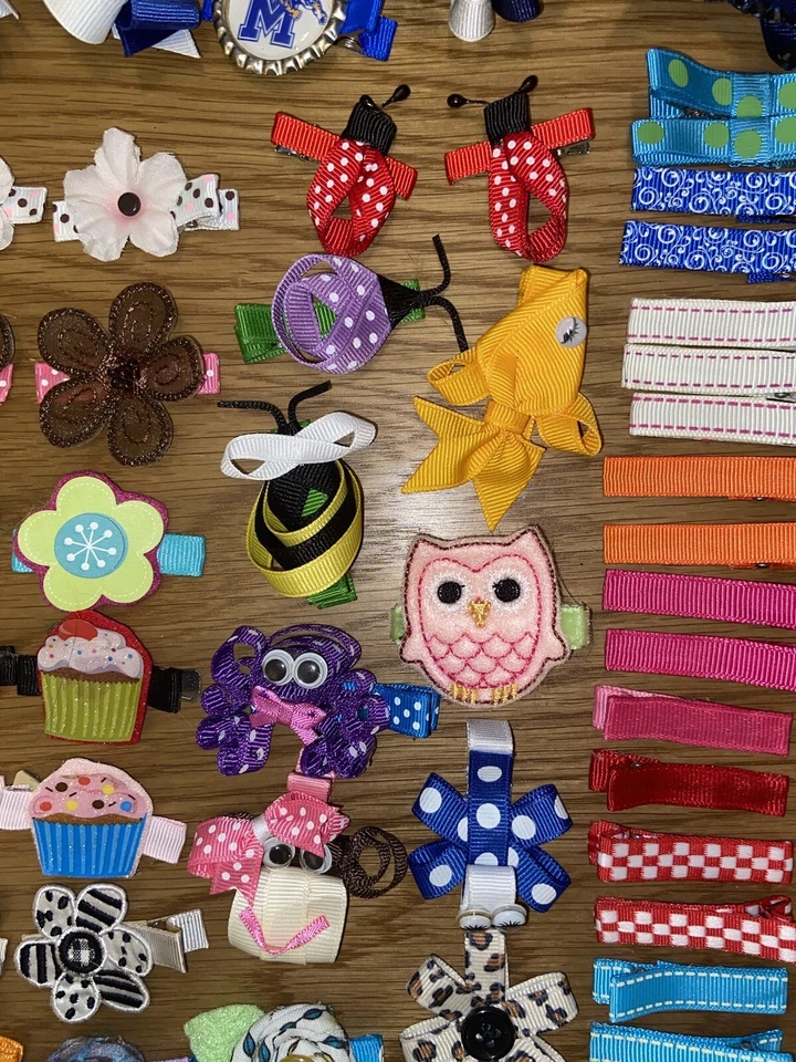Lot Of 116 Baby Girls Kids Boutique Ribbon Hair Bows Alligator Clips Flowers - Image 2 of 4