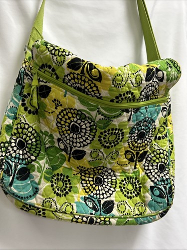 Vera Bradley Messenger LIME'S UP Lime Green Blue Yellow White, Large Book Bag - Picture 8 of 18