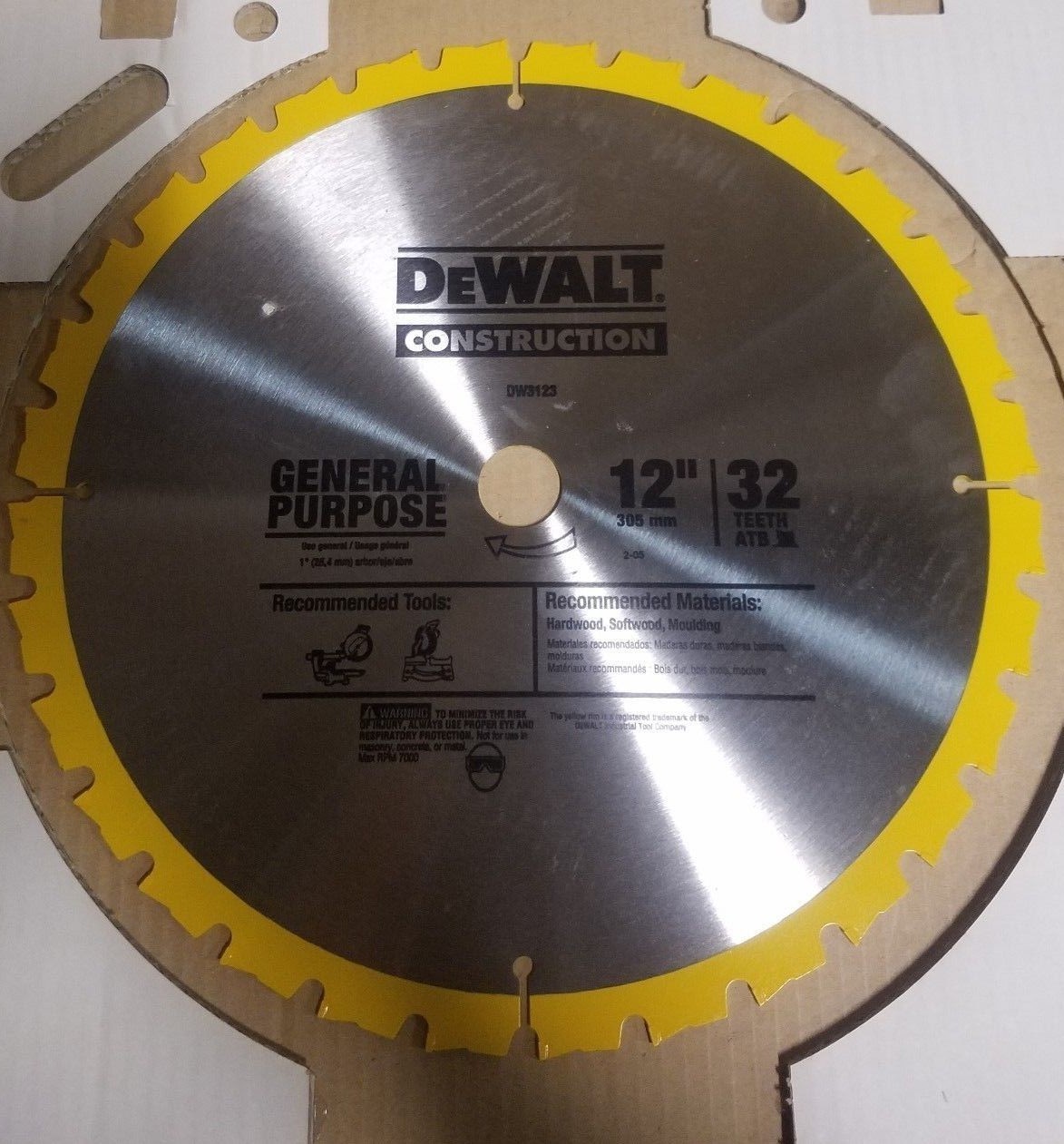 DEWALT DW3123 12" x 32 Tooth ATB Construction Grade Carbide Miter Saw