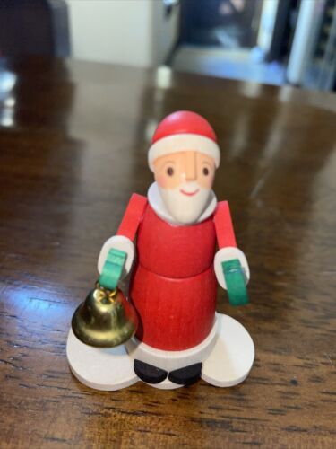 ECHT ERZGEBIRGE Santa with Bell Miniature Wood Germany Figurine 2.5” - Picture 1 of 5