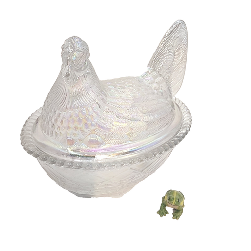 5" Chicken Hen Crystal Carnival Woven On Covered Basket Westmoreland Candy - Picture 3 of 19
