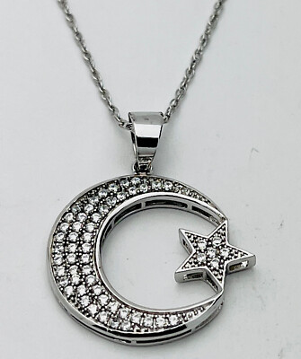 DaneCraft Tarnish Free 925 Sterling Silver 55 CZ Moon Star Necklace 18 