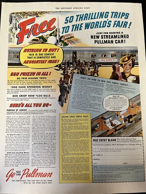 Original train AD: 50 Thrilling Trips To The World's Fair! #Pullman Car!