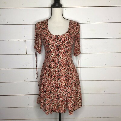 New Free People Laced Up Mini Dress Red Black Combo Floral XS | eBay