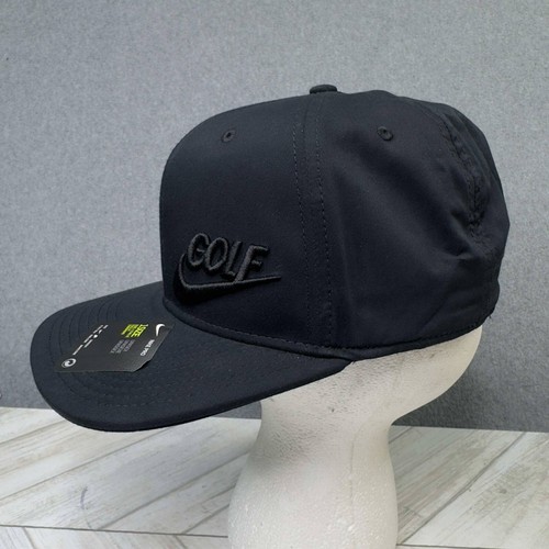 NEW Nike Hat Pro Dri-Fit GOLF Black Flat AEROBILL Adjustable Fit Leather Strap - Picture 2 of 7