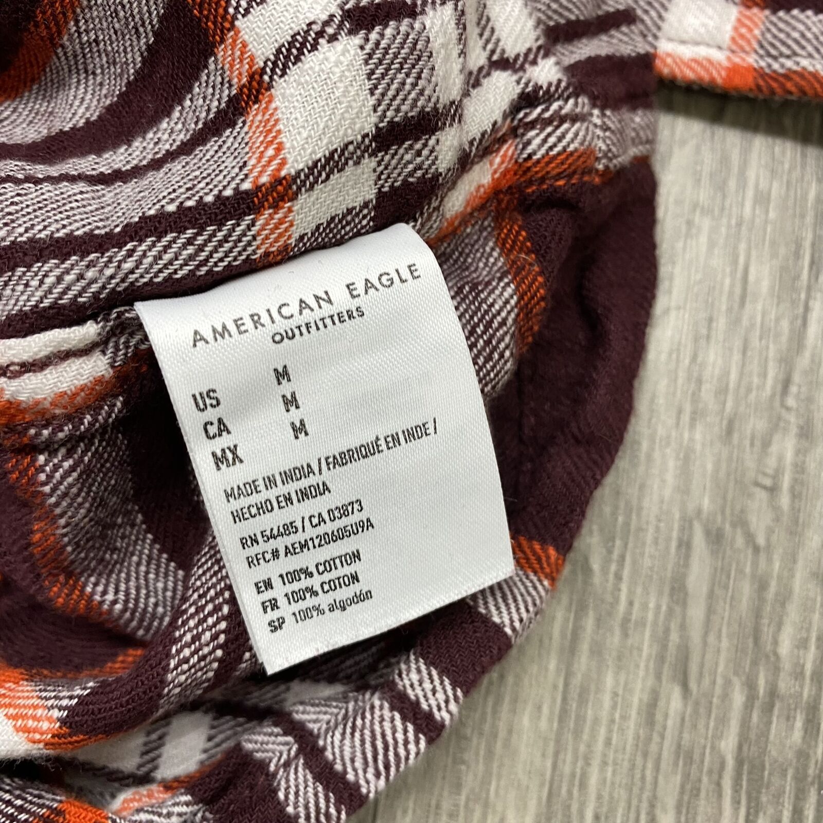 AMERICAN EAGLE Button Down Orange/Brown Plaid Fla… - image 8