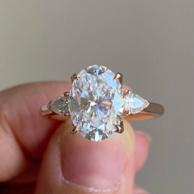 3Ct OVAL Cut VVS1 Moissanite Solitaire Engagement Ring 14k Yellow Gold ...