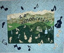 Violoncello Music in the Mountains Wall Hanging Handmade Art Quilt Cello