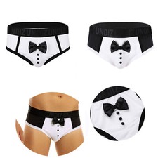 Mens Bow Tie Low Rise Underpants Tuxedo Bikini Briefs Buttons Underwear M-XXL
