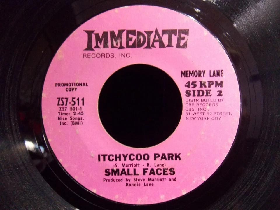 Lazy Sunday/Itchycoo Park by Small Faces (Immediate ZS7-511) 7" 45 Pink PROMO VG - Image 2 of 2