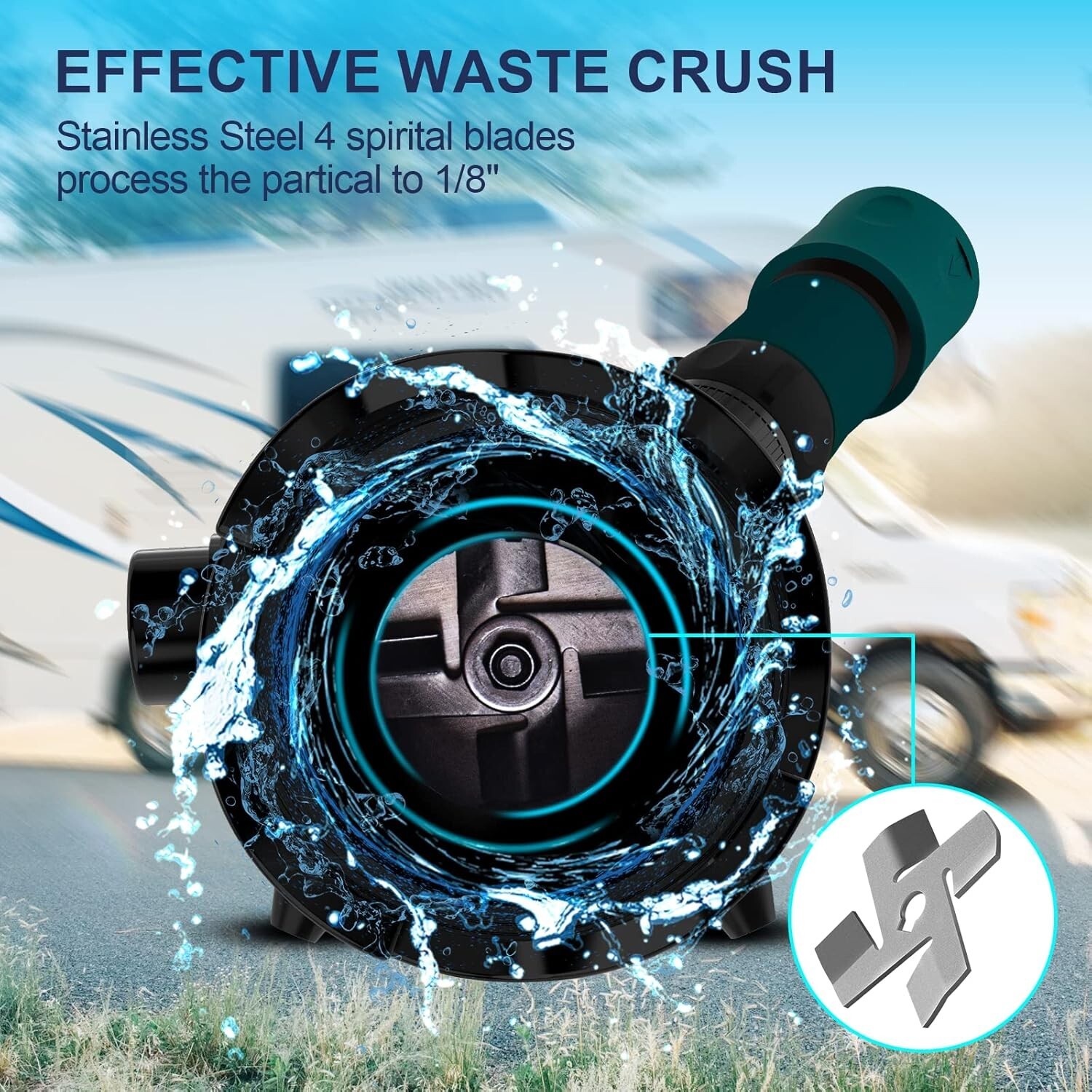 Portable 12V Macerator Pump with Quick-Release Garden Hose for Waste Disposal