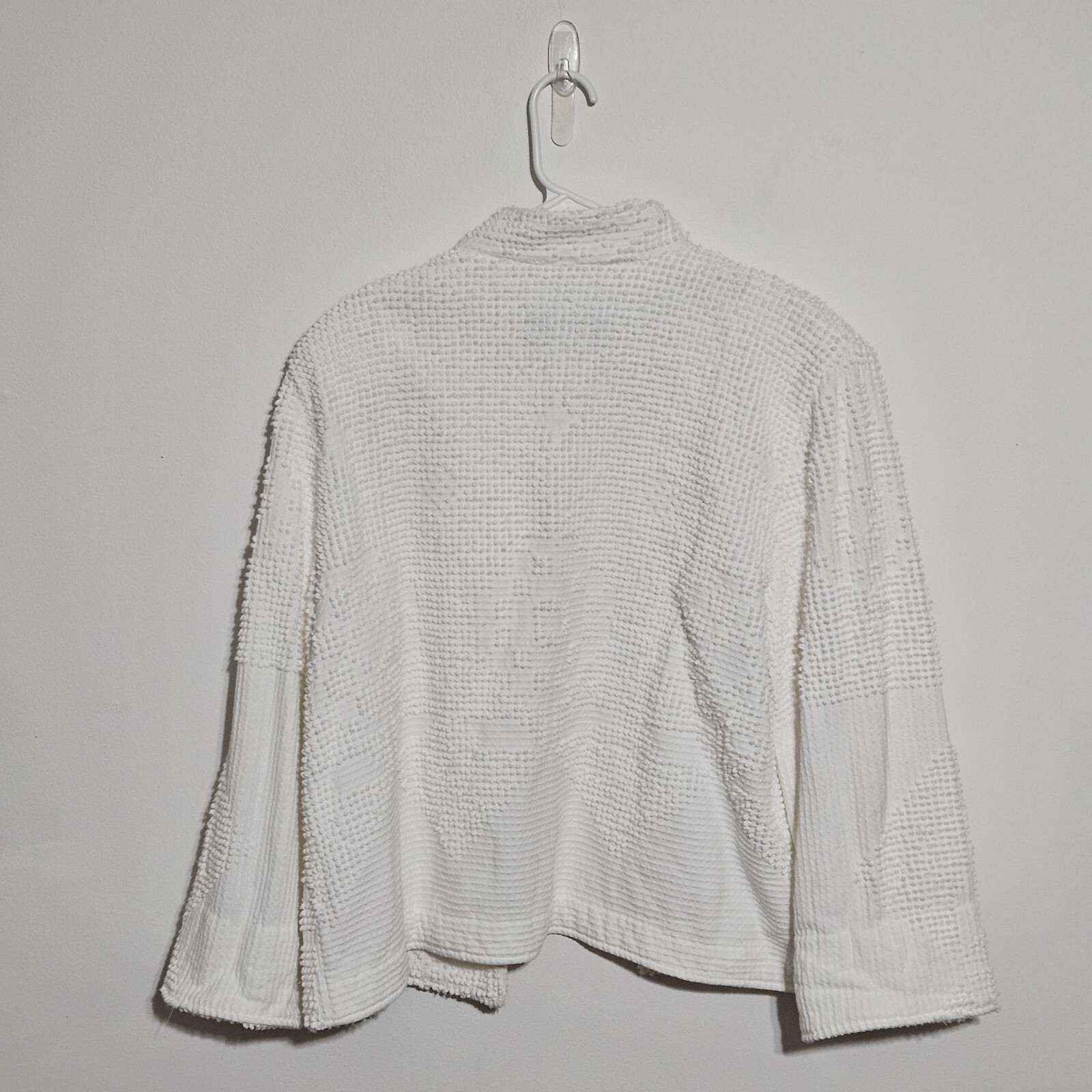 Giacca PONY DIPINTA taglia XL tinta unita bianca knobby testurizzata aperta davanti cardigan USA