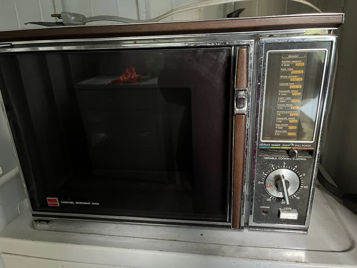 Vintage Sharp Carousel Microwave Oven MCM woodgrain R-6570