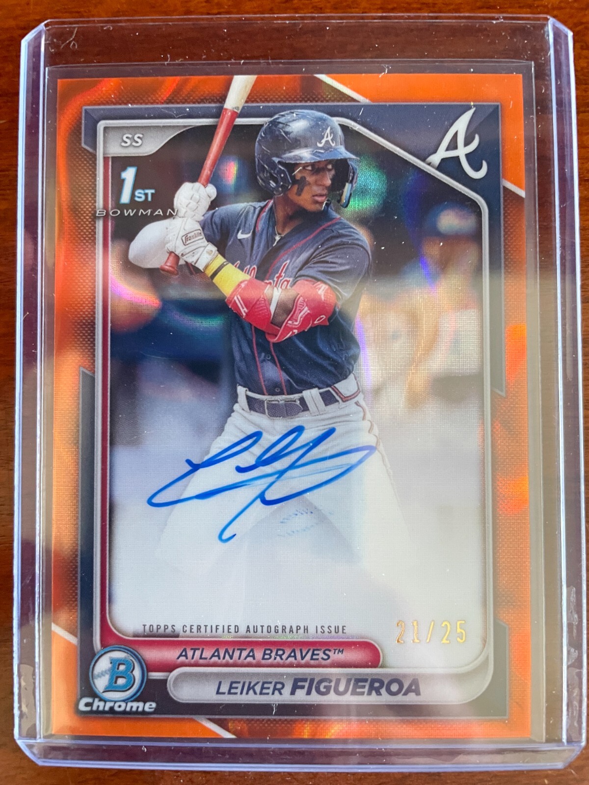 2024 Bowman Chrome Leiker Figueroa Auto Orange Lava Refractor 1st #/25
