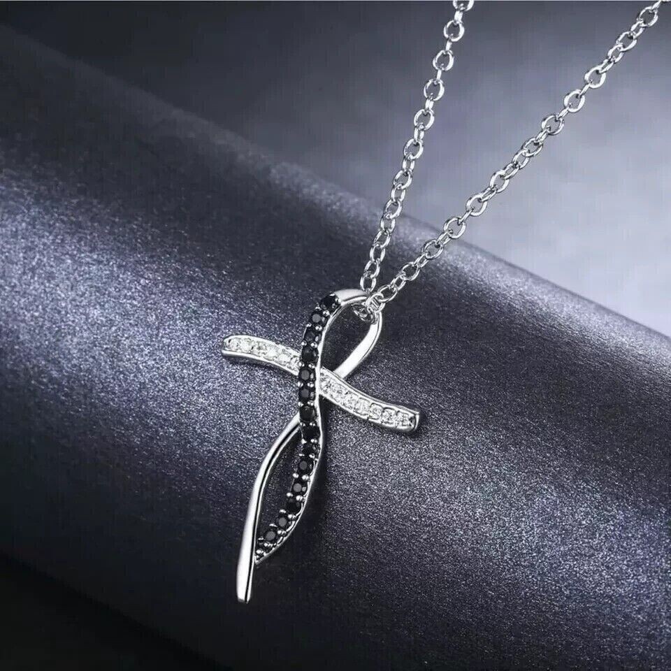Stunning Cross Fancy Pendant Round Cut Simulated Diamond 14K White Gold Plated