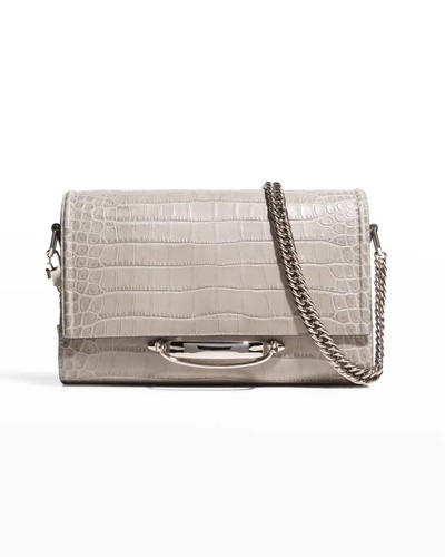 ALEXANDER MCQUEEN The Story Croc-Embossed Shoulder Bag Grey $2390