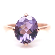 925 Sterling Silver Rose Gold Plated 9 x 11 mm. Purple Amethyst Ring Size 6