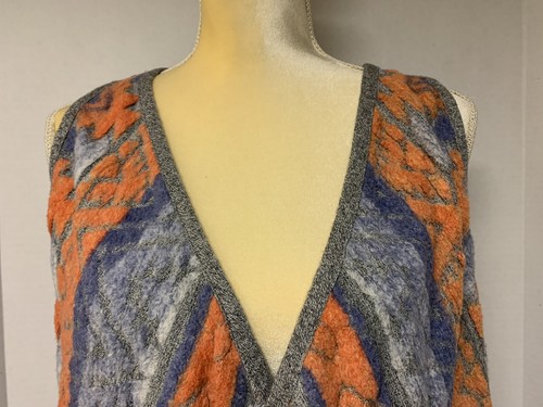 INC Open Vest S Gray Orange Southwestern design Gray fringe Hippie Boho Autumn - Picture 3 of 7