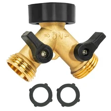 Garden Hose Splitter 2 Way, Heavy Duty Brass Connector Hose Y Splitter with Rubb