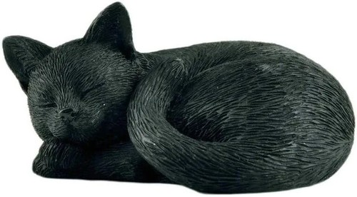 3" Sleeping Black Cat Curled Up Hand Painted Mini Figurine Statue Sculpture - Picture 9 of 10